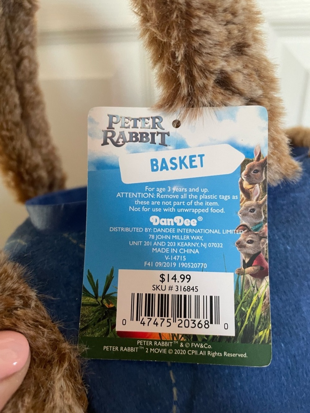Peter Rabbit Plush Bunny Tote Bag in Brown and Blue - Picture 6 of 8